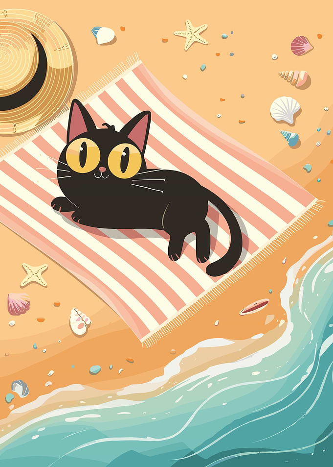 Summer Vibes A Black Cat's Beach Day