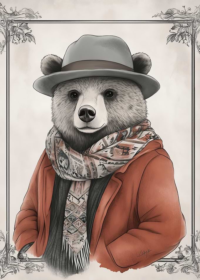 Bear in a Hat and Scarf