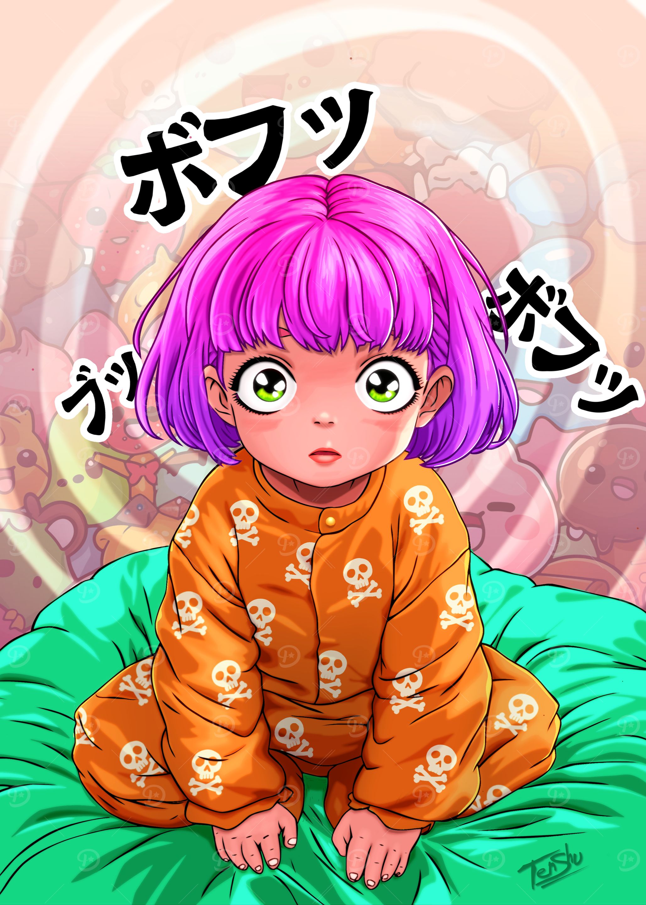 Cute Anime Girl in Pajamas