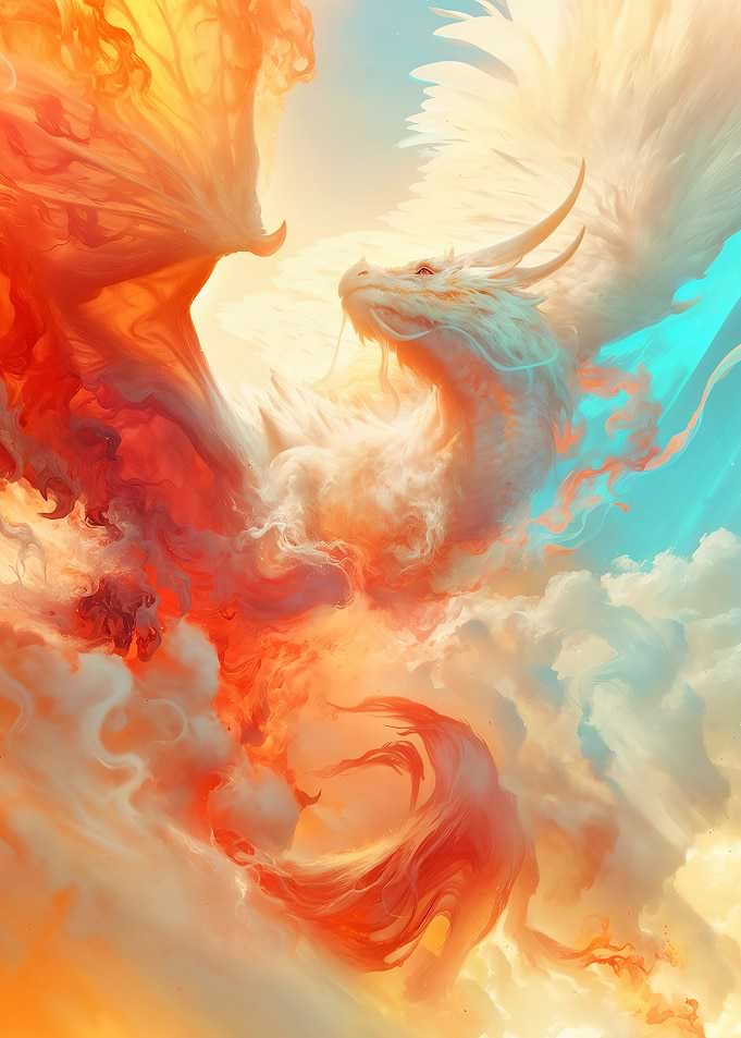 White Dragon in Clouds