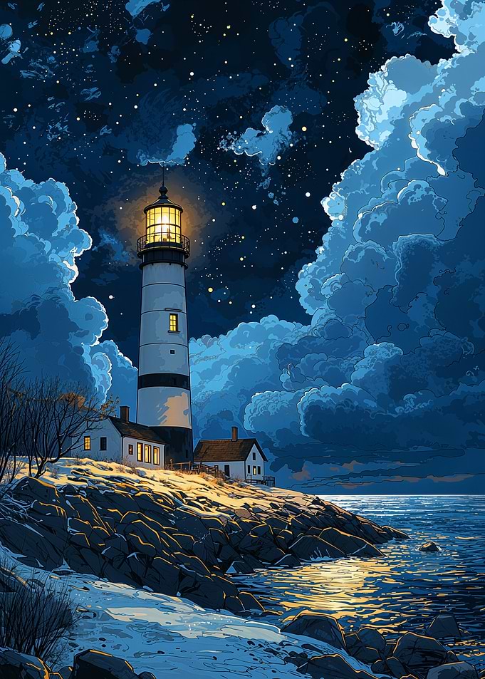Lighthouse Under Starry Sky