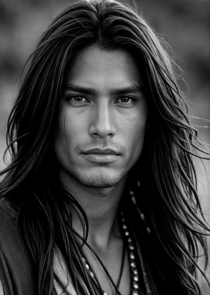 Native American with long hair