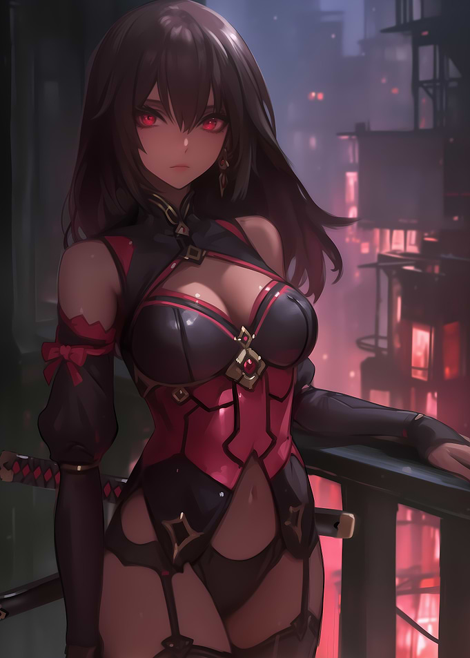 Anime Girl with Red Eyes Gaming
