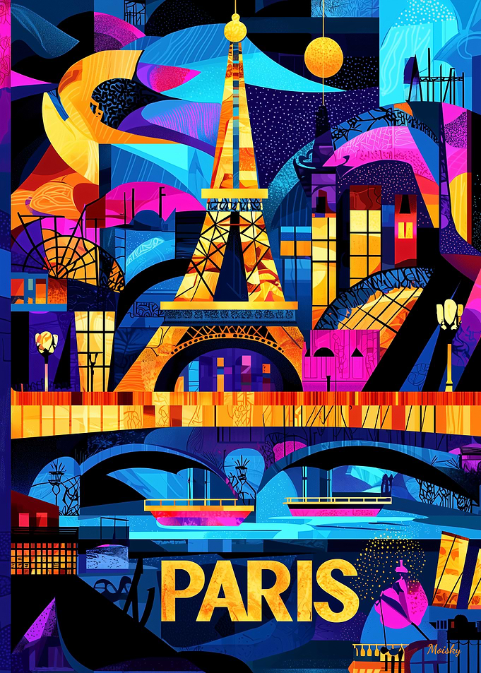 Paris Colorful Nights – Geometric Eiffel Tower Art