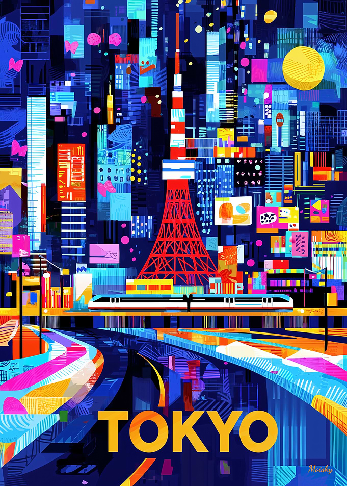 Tokyo Neon Glow – Colorful Geometric Cityscape