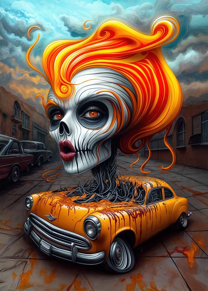 Skull Woman and Car: The Soul of the Machine