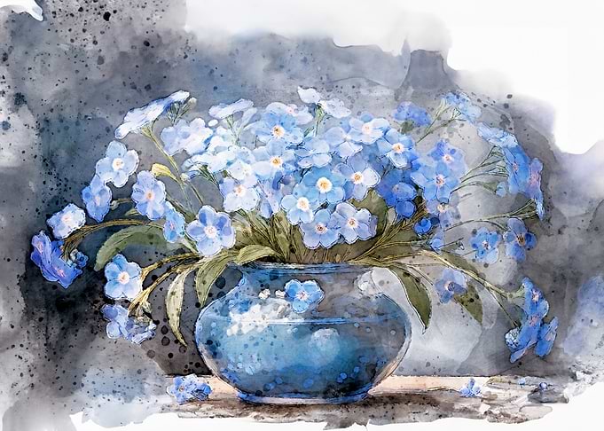 Blue Forget-Me-Nots Watercolor Art