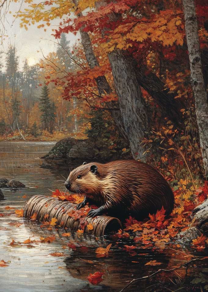 Beaver in Autumn Forest