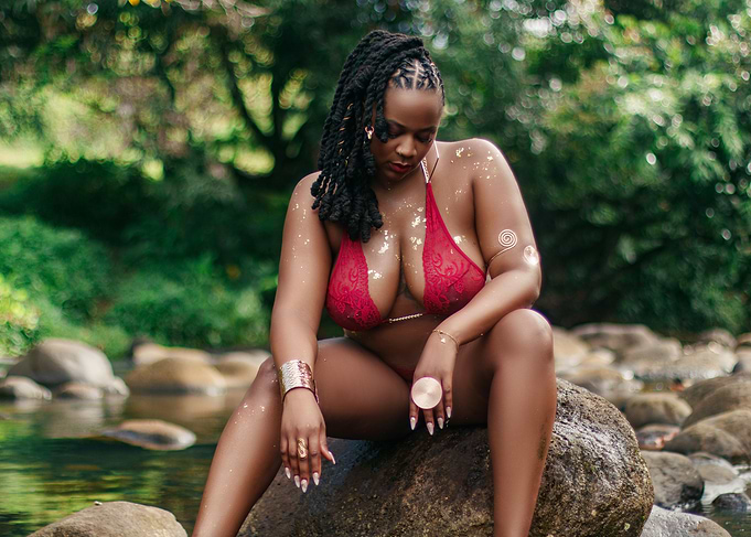 Woman in Red Lingerie by a Stream