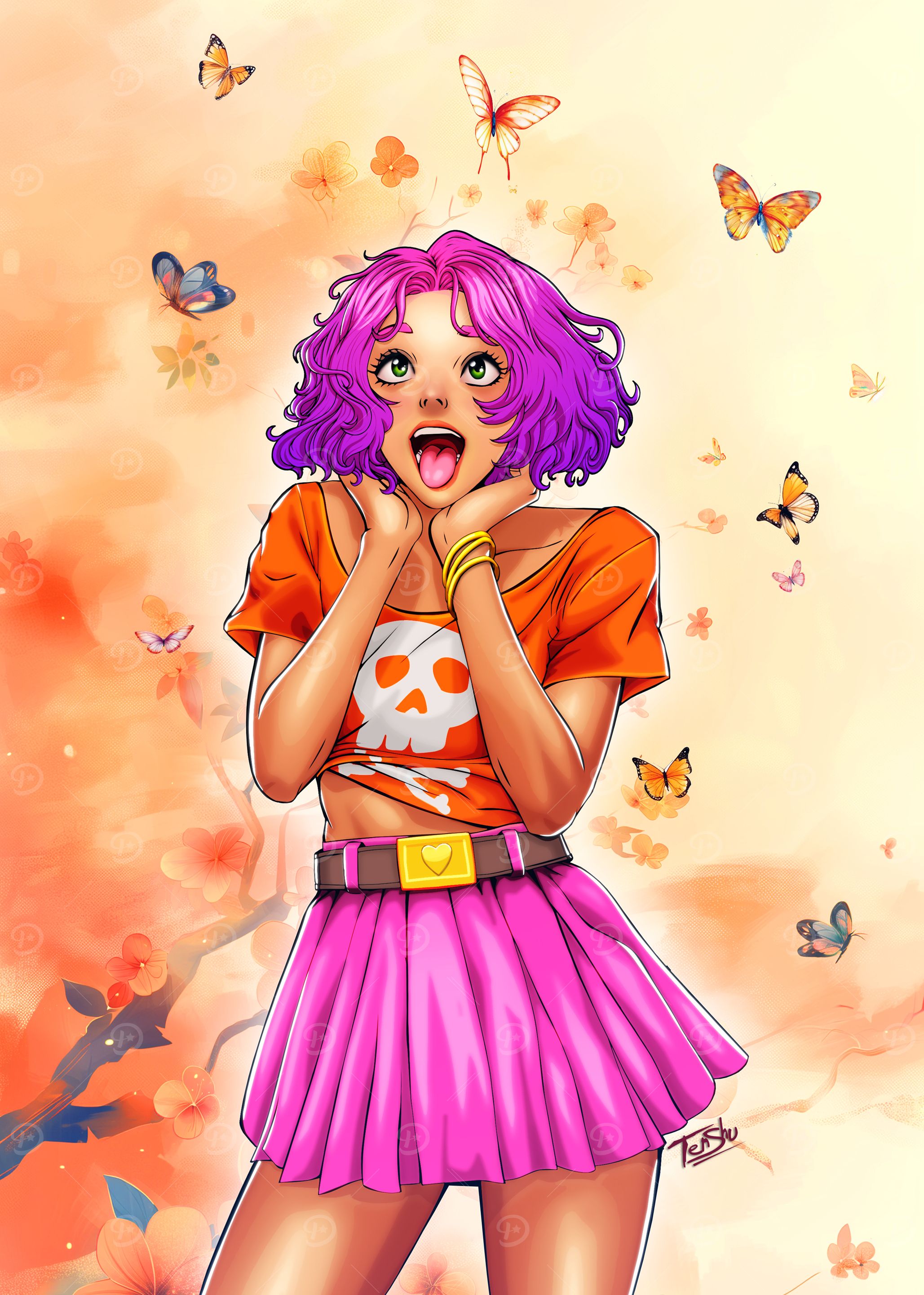 Anime Girl with Butterflies