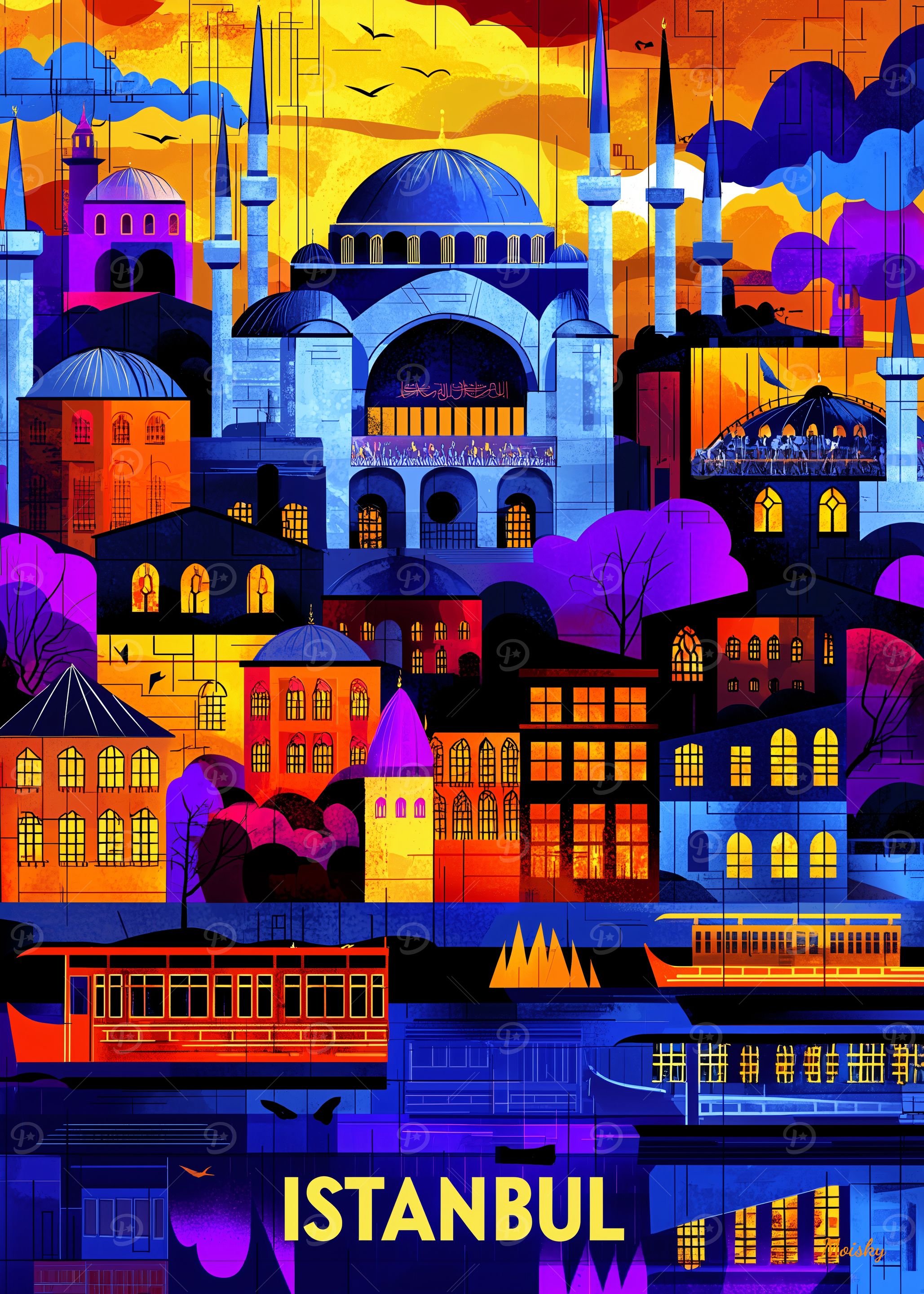 Istanbul Geometric Sunset – Colorful Cityscape Art