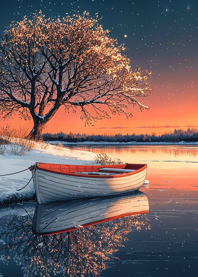 Winter Sunset Boat