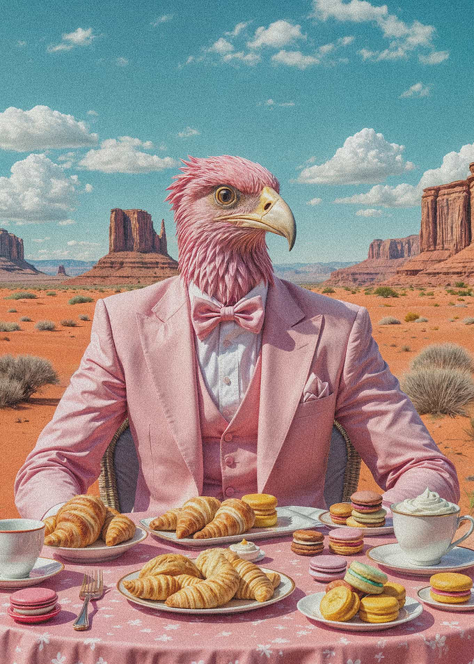 Surreal Pink Eagle in Desert