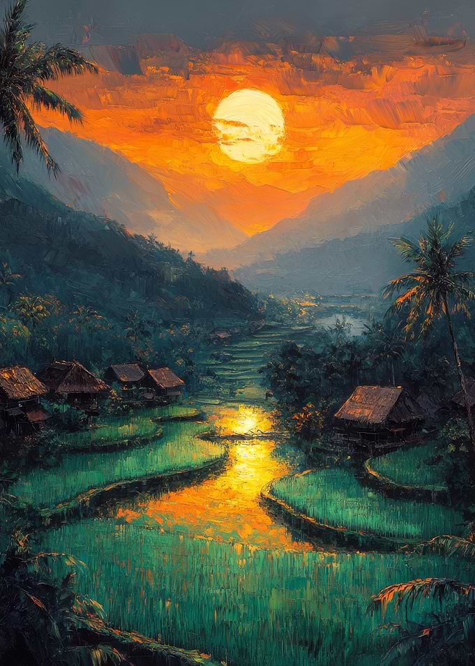 Sunset Over Rice Terraces
