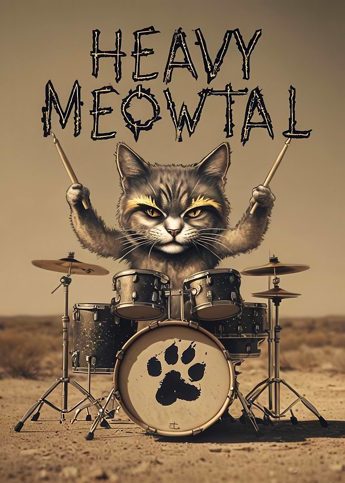 Heavy Meowtal Cat Drummer
