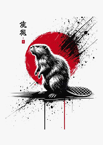 Beaver with Red Sun