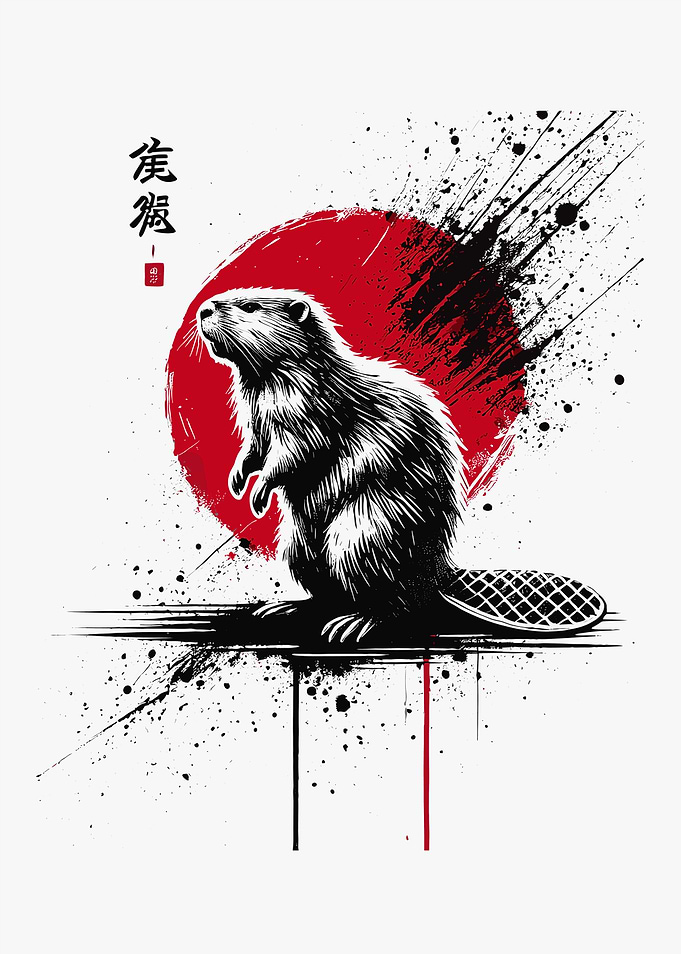 Beaver with Red Sun