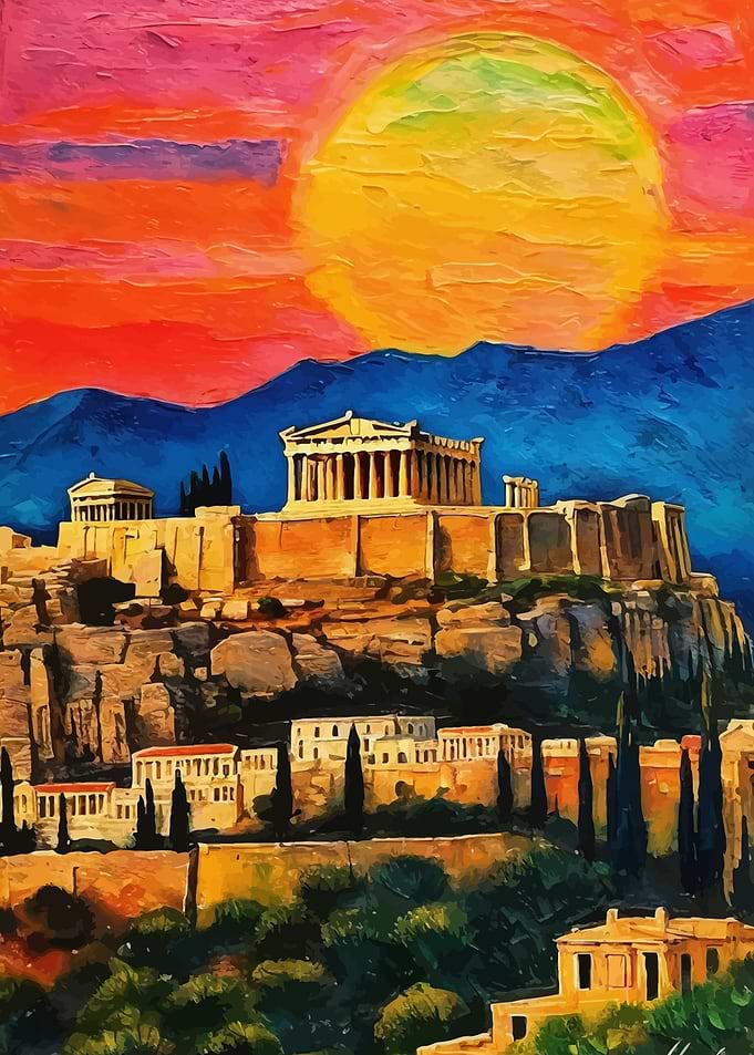 Acropolis Sunset Painting