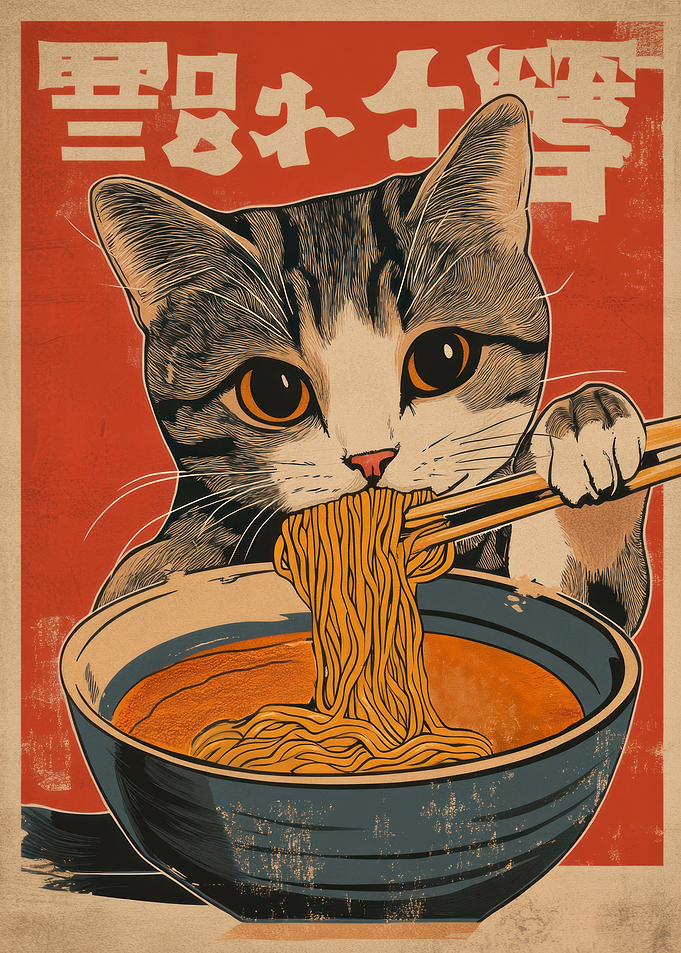 Cat Eating Ramen
