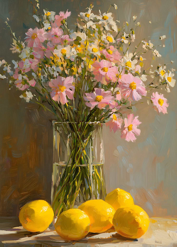 Floral Still Life with Lemons