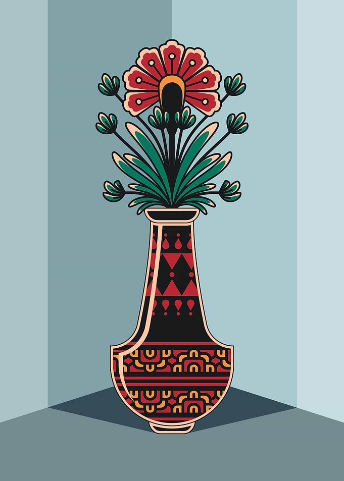 Folk Floral Vase Art