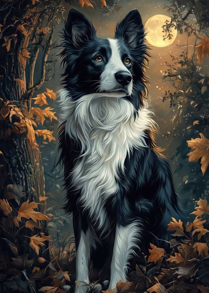 Border Collie Under Moonlight