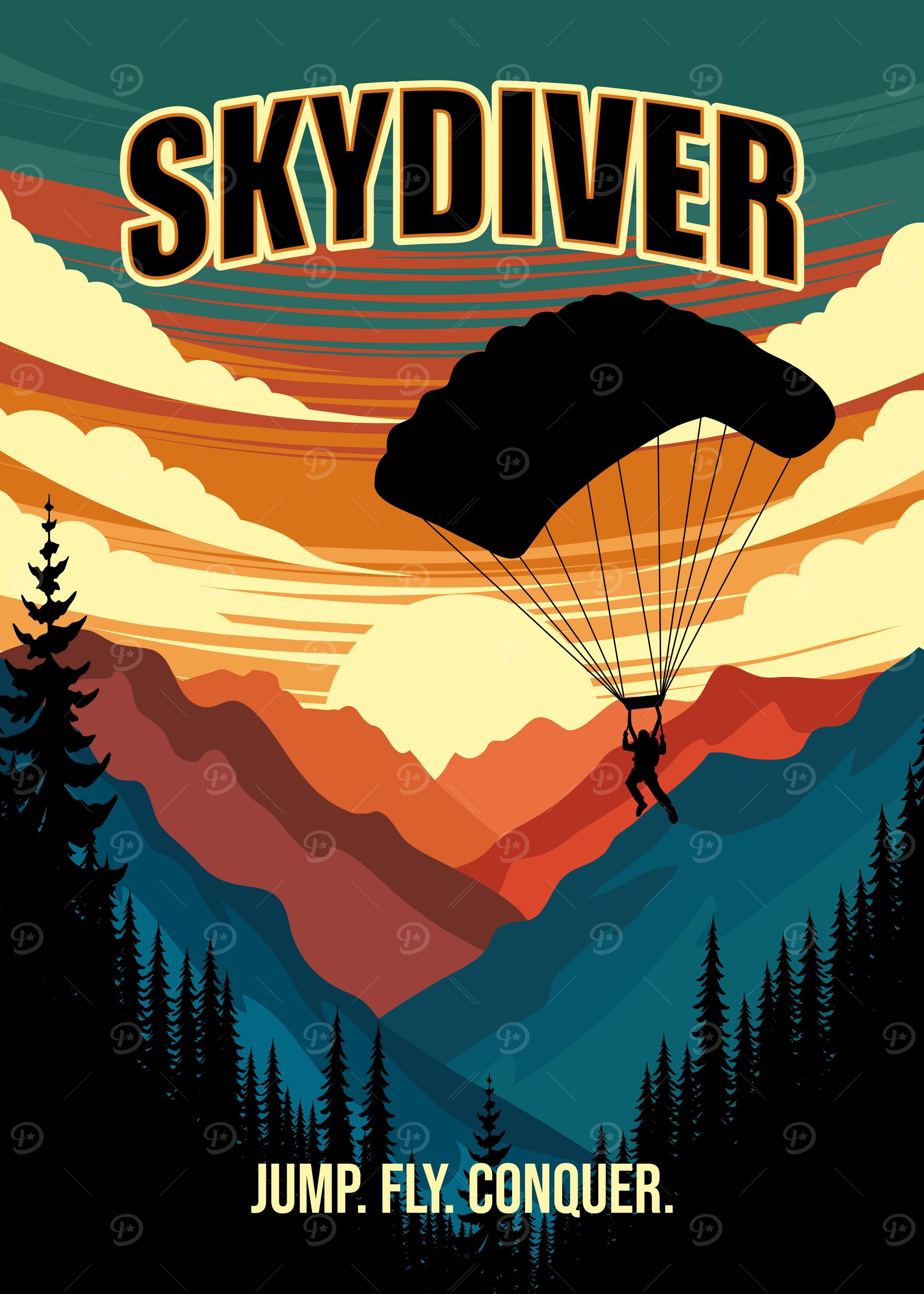 Skydiver Poster, Jump. Fly. Conquer.