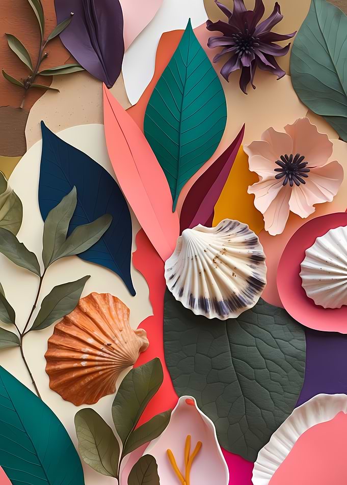 Paper Cutout Floral & Seashell Art