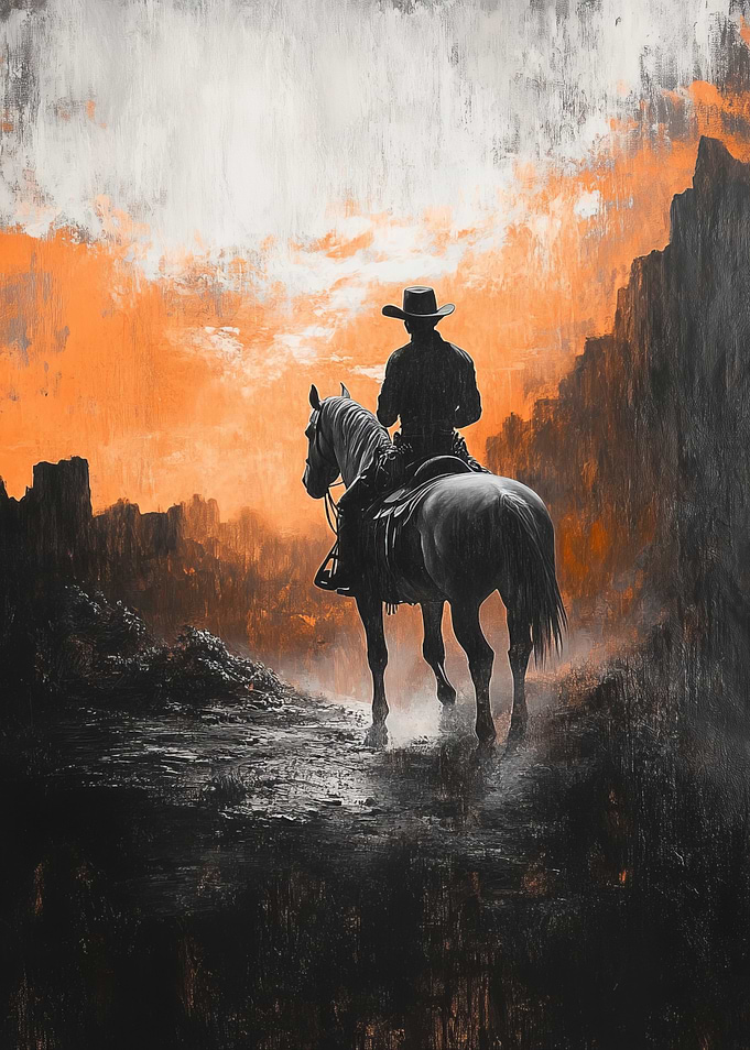 Lone Cowboy at Sunset