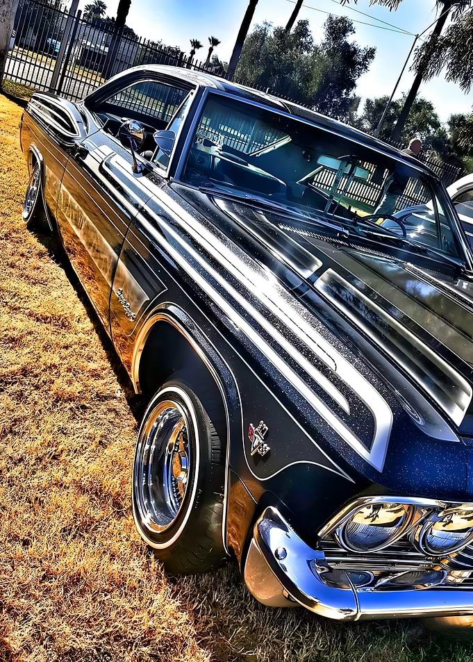lowrider Black Impala with Chrome Wheels