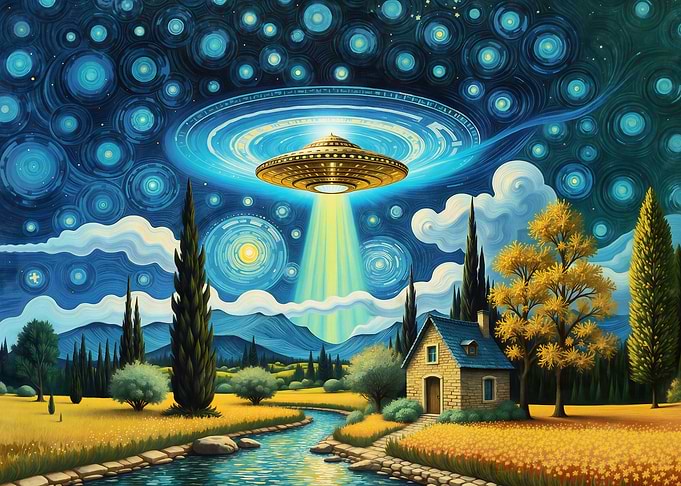 UFO Over Rural Landscape