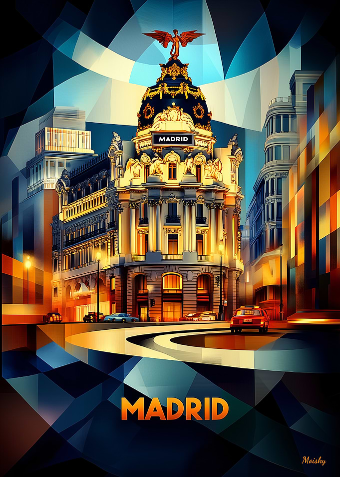 Madrid Cubist Elegance – Modern Geometric Cityscape