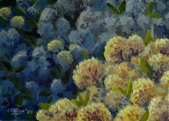 Floral Painting with Blue and White Hydrangea