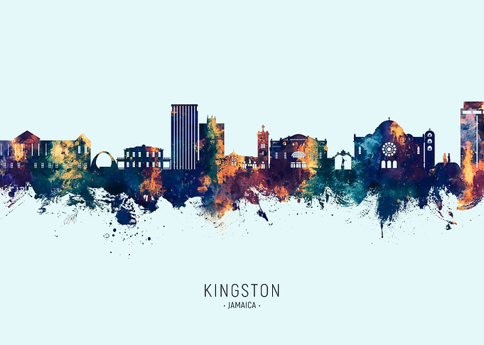 Kingston Jamaica Skyline Watercolor