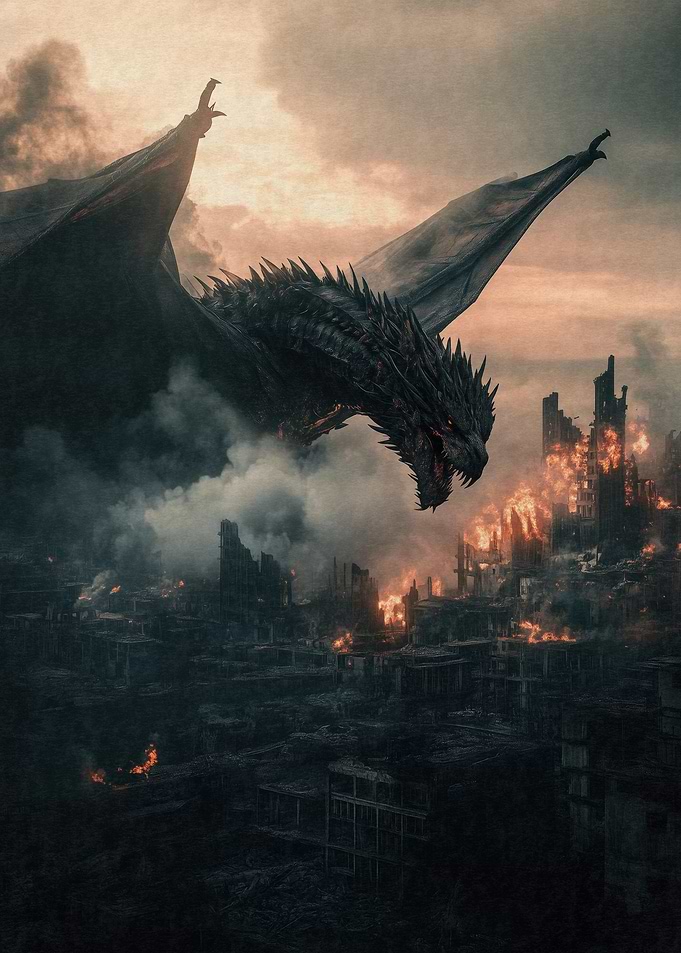 Dragon Over Burning City