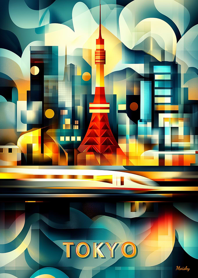 Tokyo Cubist Lights – Modern Geometric Cityscape