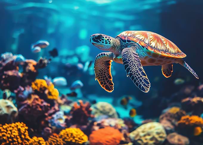 Sea Turtle in Coral Reef Underwater