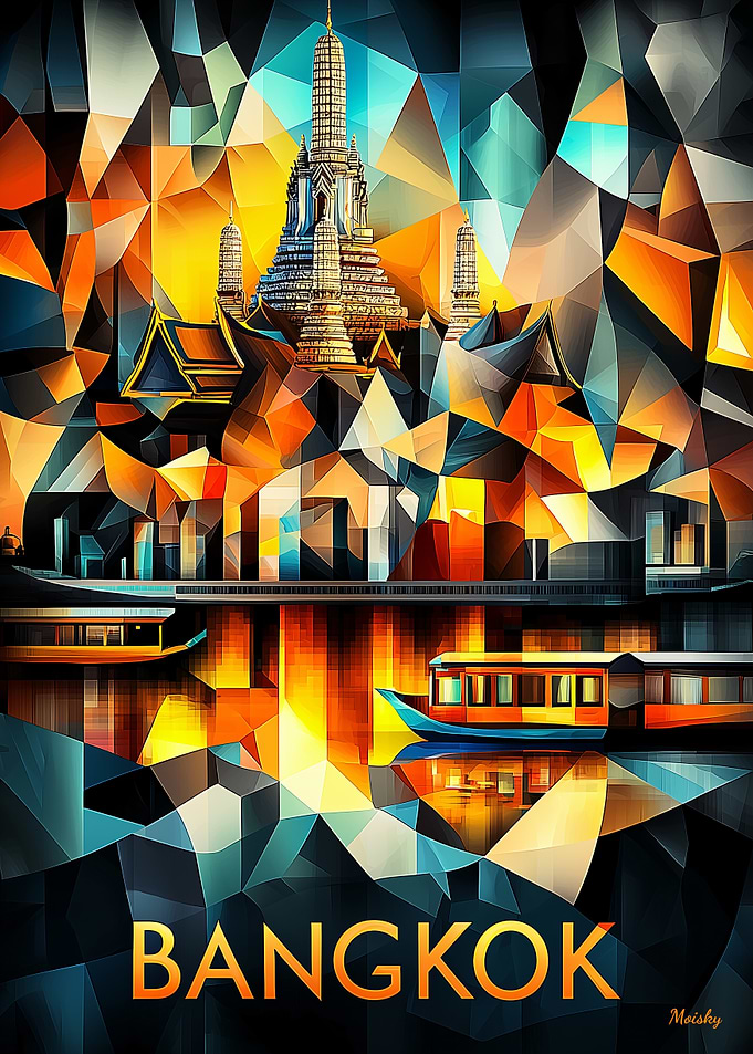 Bangkok Cubist Reflections – Modern Geometric Cityscape