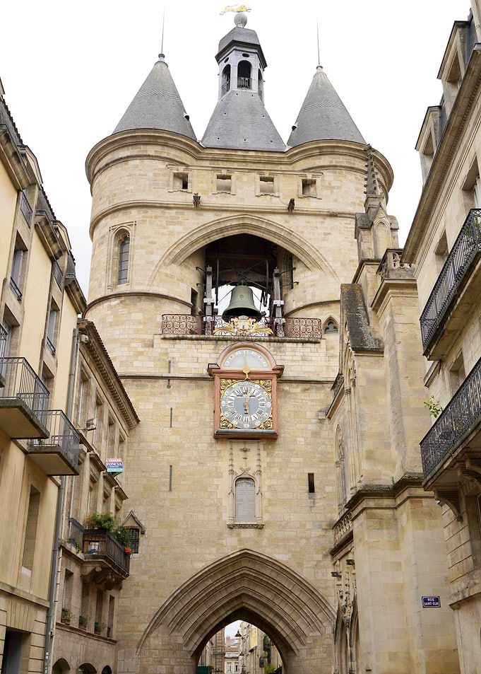 Stone Gate with Clock Tower in Bordeaux, France
