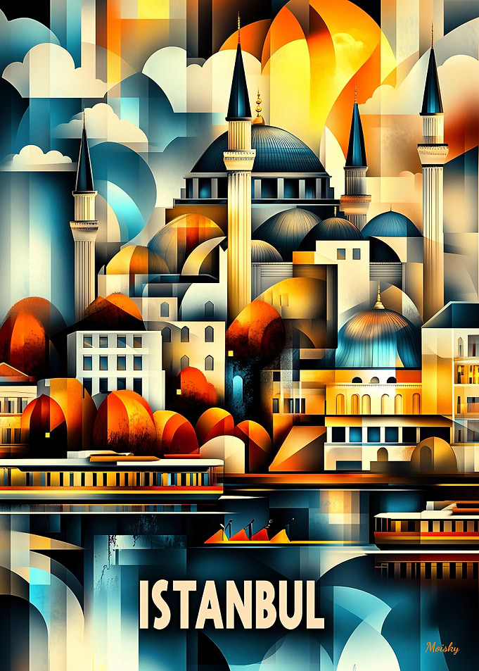 Istanbul Cubist Harmony – Geometric Cityscape Art