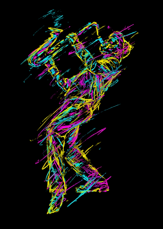 Saxophone Player in Neon scribble art