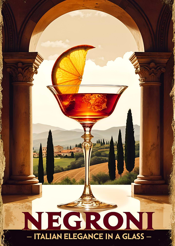 Vintage Italian Negroni Cocktail Poster