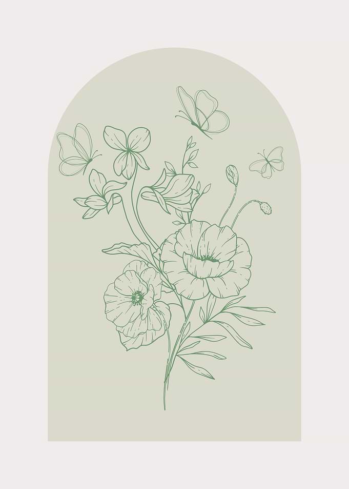 Butterfly and Floral Line Art Print