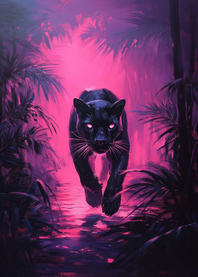 Black Panther in Neon Jungle
