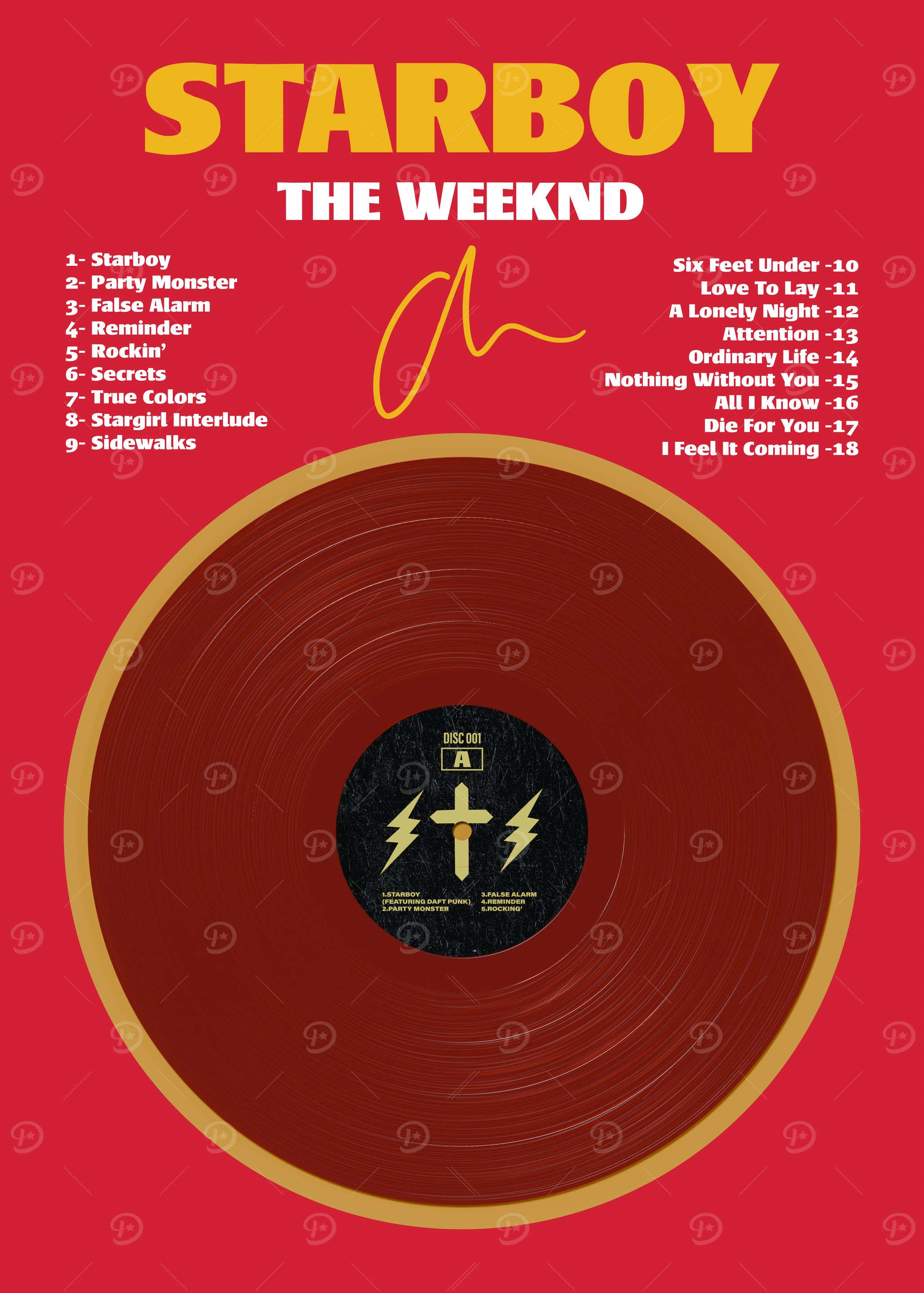 The Weeknd Starboy Album Vinyl Poster Design V2