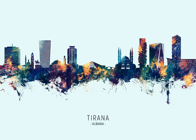 Tirana Skyline Watercolor