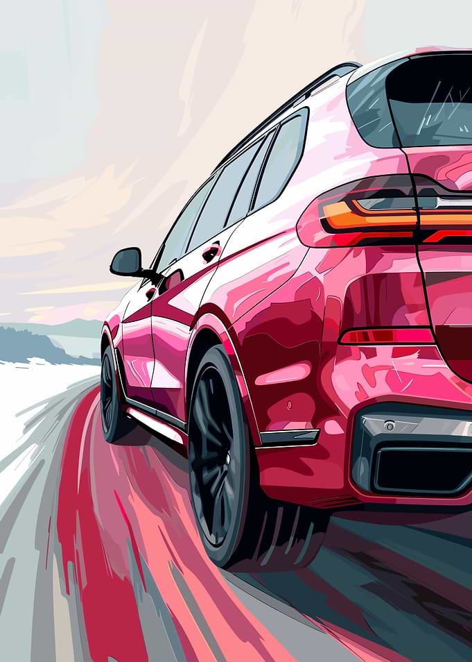 Red SUV in Motion