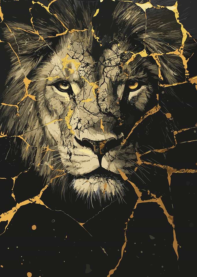 Cracked Golden Lion Portrait