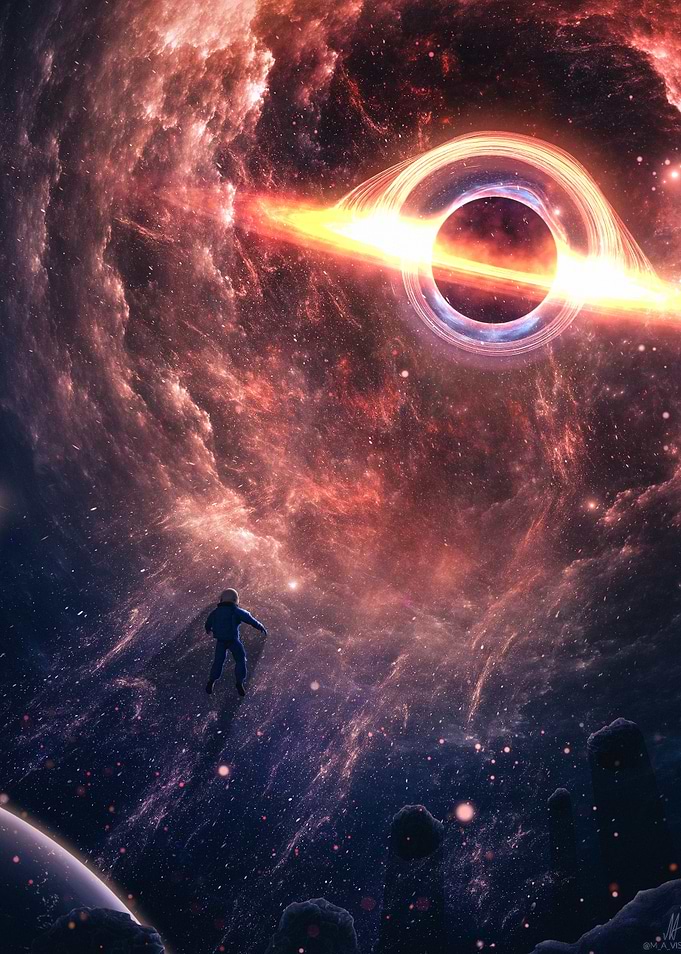 Astronaut Facing Black Hole