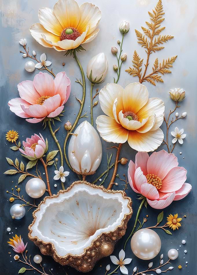 Floral Still Life with Pearls